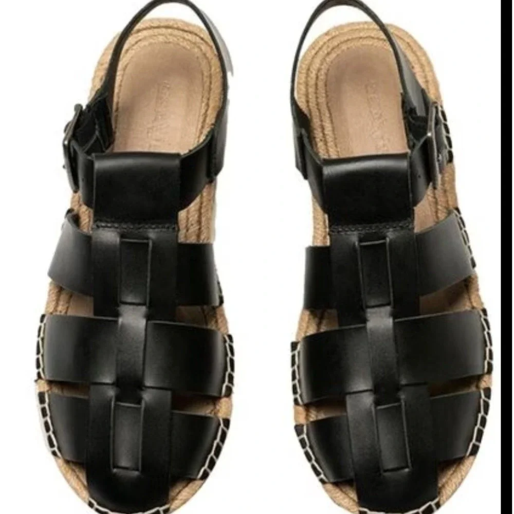 SeaVees Solana Sandal Womens 6 Black Leather Fisherman Espadrille 142400